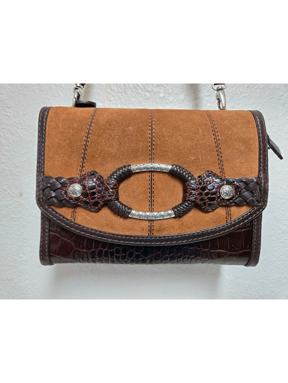 Brighton Savannah Suede & Leather Wallet Organizer Crossbody • Shoulder Bag